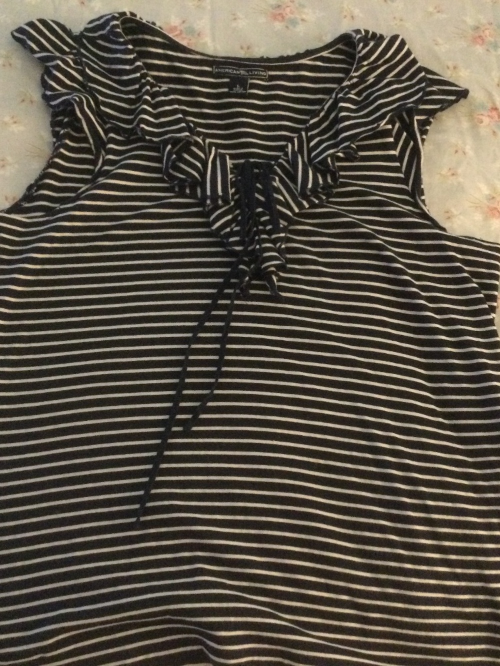 American Living Navy & White Stripe Nautical Top L